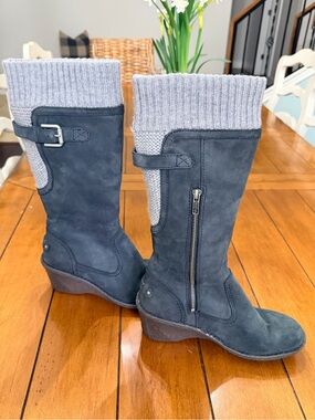 UGG Slate Gray Mid-Calf Wedge Boots with Knit Cuff